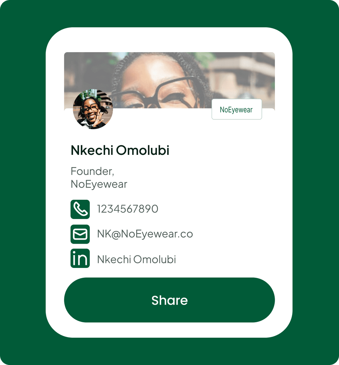 Digital business card preview showing a shared contact profile