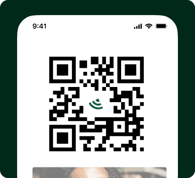 Phone preview showing a MyKànsi profile QR code ready to scan