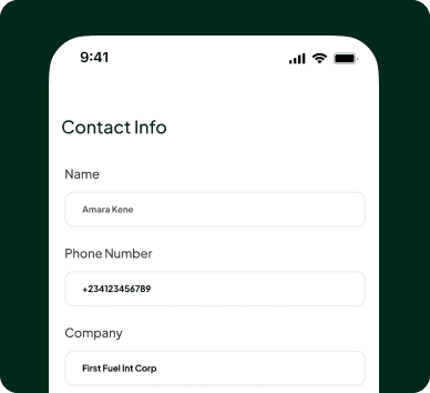 Phone preview of a Contact Info form for saving a new connection